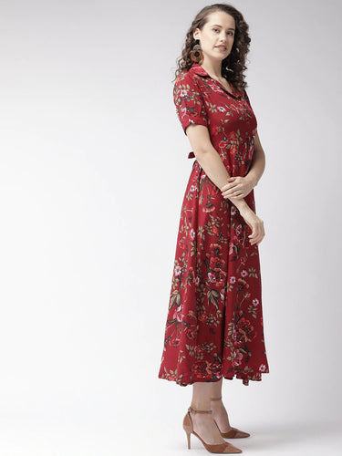My Western Crepe Floral Printed Full Length Fit & Flared Western Maxi Dress My Western